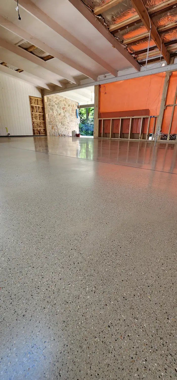 Continuous poured terrazzo floor in an Avalon Beach home