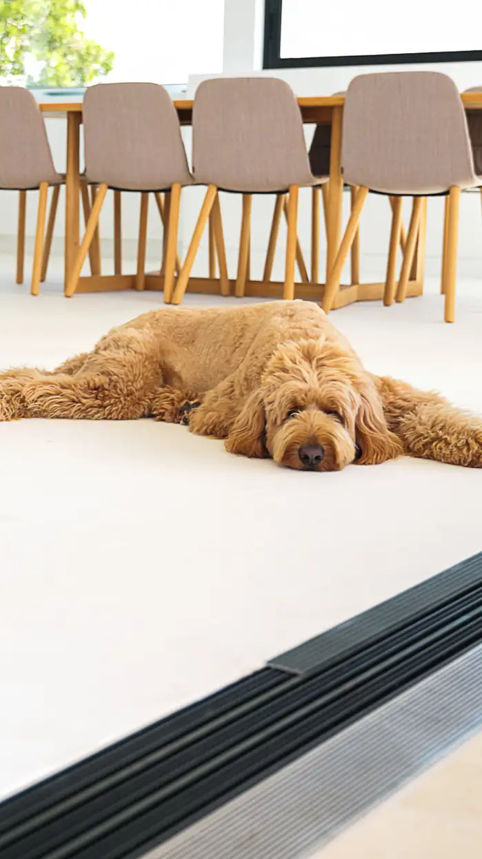 Seamless microcement floor flowing through a light-filled Avalon home