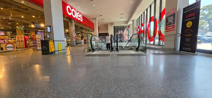 Polished terrazzo concourse floor at the Coles Caringbah retail fit-out
