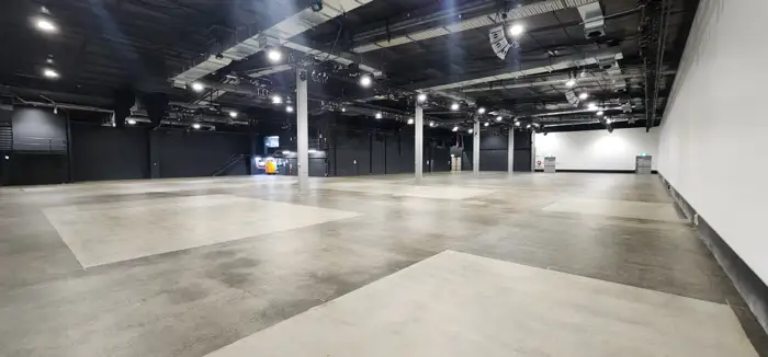 Grind-and-seal concrete floor with a low-sheen sealed finish