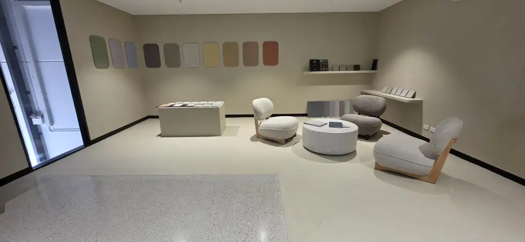 Seamless microcement flooring installed by Nextone at the Lane Cove West showroom
